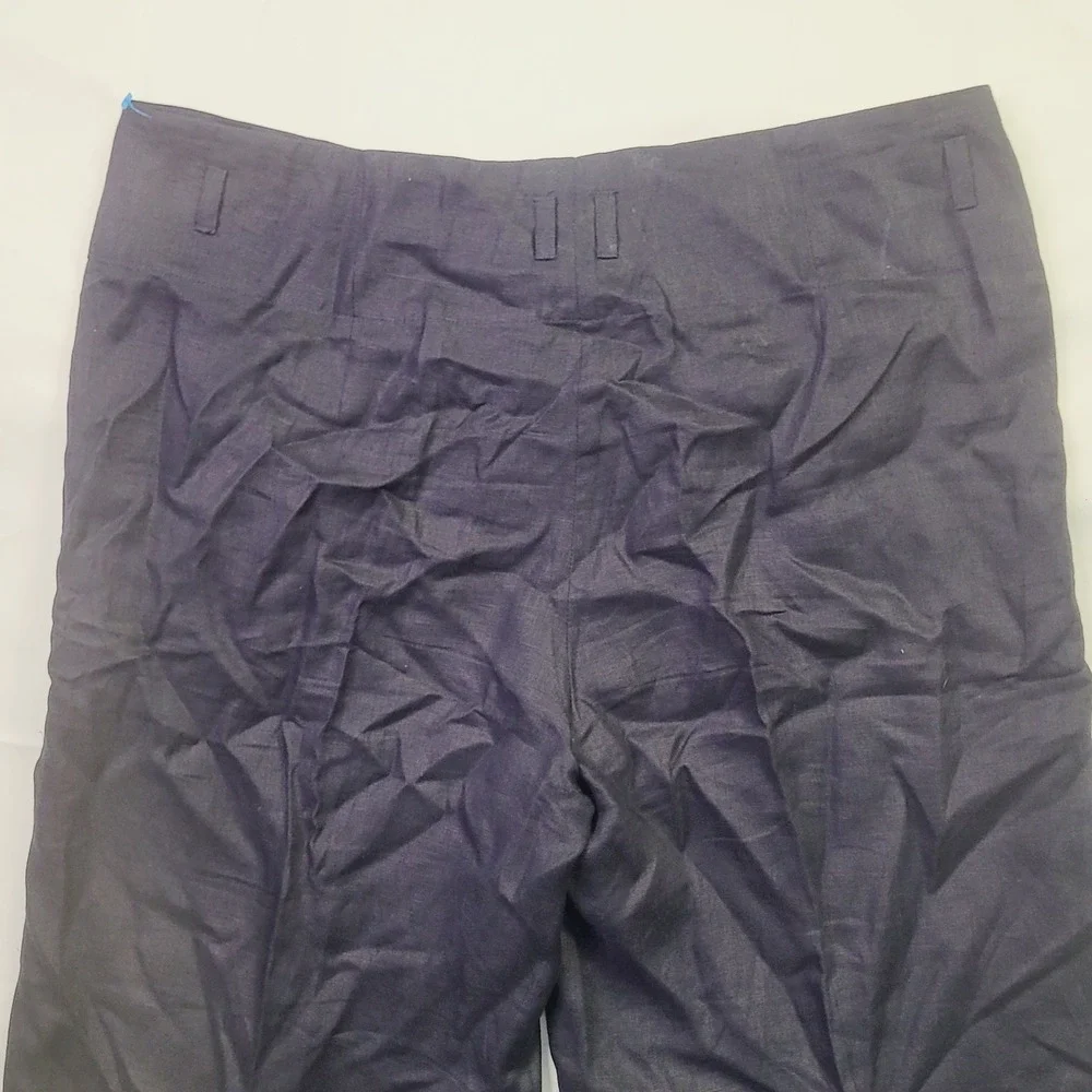 H&M Wide Leg Linen Blend Trousers Women's Size 12 Navy Blue Casual Professional